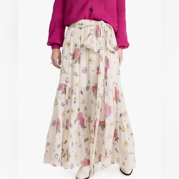 FREE PEOPLE Convertible LUNA Floral Maxi Skirt ivory size small - Picture 2 of 10